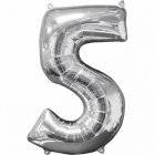 45cm x 66cm Skaitlis 5 Folija balons Super figure Sudrabs