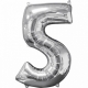 45cm x 66cm Skaitlis 5 Folija balons Super figure Sudrabs
