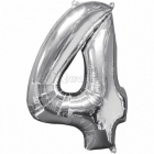 45cm x 66cm Skaitlis 4 Folija balons Super figure Sudrabs
