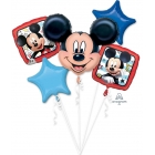 5 balonu komplekts “Peļuks Mikijs / Mickey Mouse” – 1 balons x 76 cm. un 4 baloni x 45 cm, baloni piepūšami ar hēliju