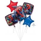5 hēlija balonu komplekts "Zirnekļcilvēks / Spiderman" – 1 balons x 73 cm. un 4 baloni x 45 cm, baloni piepūšami ar hēliju