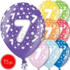 12"/30 cm lateksa baloni, 7  dzimšanas diena, assortimenta  dažadas krasas, 15 gab.