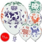 12"/30 cm lateksa baloni, Majas (fermas) dzivnieki   multi, 15 gab.