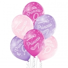 Princese – 30 cm. baloni 6 gab., pastelis: gaiši rozā, gaiši violets, tumši rozā; apdruka 1 krāsā / 5 pusēs.