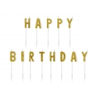 Tortes sveces “Happy Birthaday”,  burti uz kociņiem 2,5 cm x 13 gab