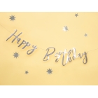 Burtu baneris “Happy Bithday”, sudrabs, 16x62 cm, laminēts papīrs 
