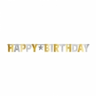 Burtu baneris Happy Birthday, sudrabs un zelts, 3.35m x 31.7cm