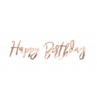 Burtu baneris “Happy Bithday”, rozā zelts, 16x62 cm, laminēts papīrs 