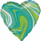 Folija balons “Marmora zila/zaļa sirds”, 43cm, S18 0