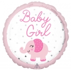 Folija balons “Baby Girl Zilonis”, rozā, apaļš, 43cm, S40