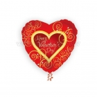 Sirds formas folija balons Valentīna Dienai, sarkans ar zeltu apdruku, 43 cm