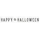 Papīra virtene burti "Happy Halloween", melnbalta, ar zirnekļu tīkliem 180cm x 15cm. 